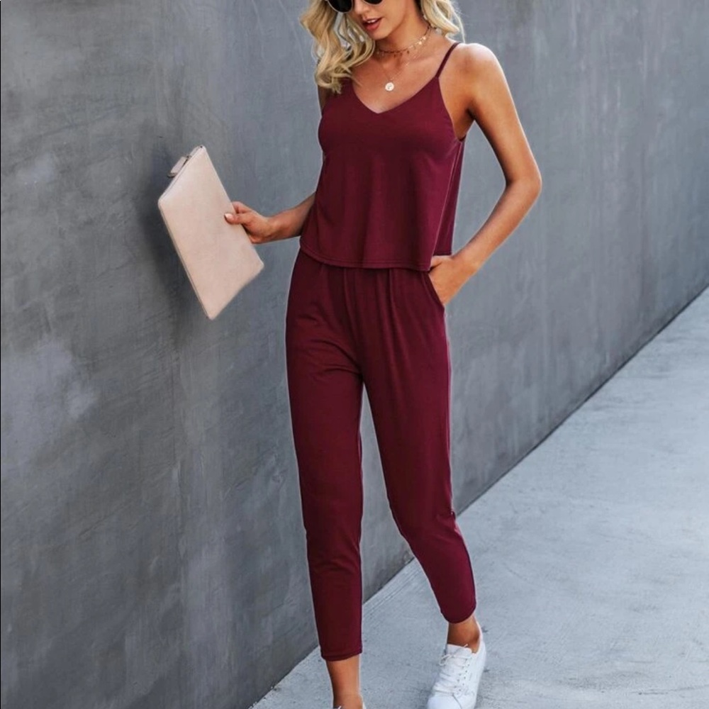❗️BRAND NEW, NEVER WORN❗️ burgundy/maroon cami jumpsuit